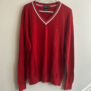 Lacoste Red V-Neck Sweater Size 5 (Large) White Trim Classic Crocodile Logo